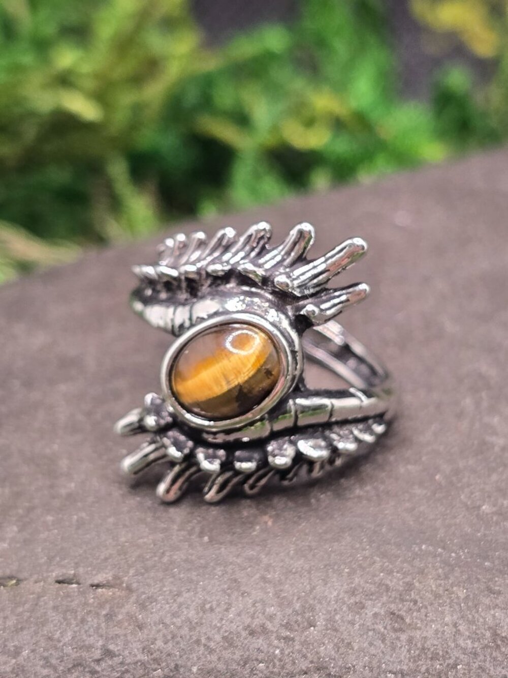 Tiger's Eye Spine Bone Adjustable Ring Size 6-10 Gothic Jewelry